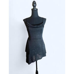 Vintage Y2K Black sparkly cowl neck mini dress Size Small